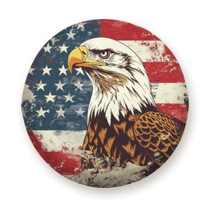 American Flag Bald Eagle Spare Tire Cover – Patriotic Vintage USA Design，Jep, SUV & RV Wheel Cover | Weatherproof with Backup Camera Option