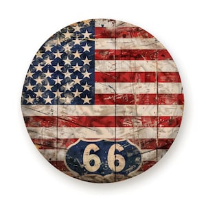 Route 66 Spare Tire Cover – Vintage American Flag Road Trip Design For Jep wrangler SUV & RV Wheel| Weatherproof with Backup Camera Option