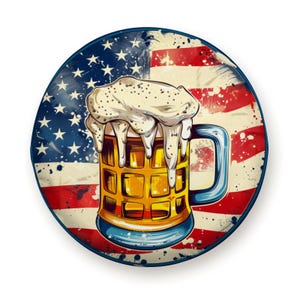 American Flag Beer Mug Spare Tire Cover，Patriotic Party & BbQ USA Design，Jep, SUV,  RV Wheel Cover | Weatherproof with Backup Camera Option