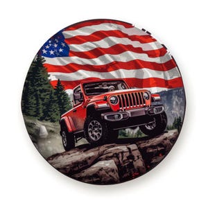 Spare Tire Cover – American Flag Off-Road Jeep Wrangler Design For Jep wrangler SUV & RV Wheel Cover， Weatherproof with Backup Camera Option