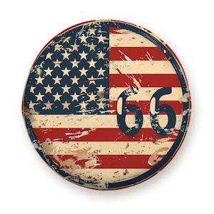 Route 66 Spare Tire Cover – Vintage American Flag Road Trip Design For Jep wrangler SUV & RV Wheel| Weatherproof with Backup Camera Option