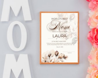 Personalized Best Mom Certificate Template (Digital Download)