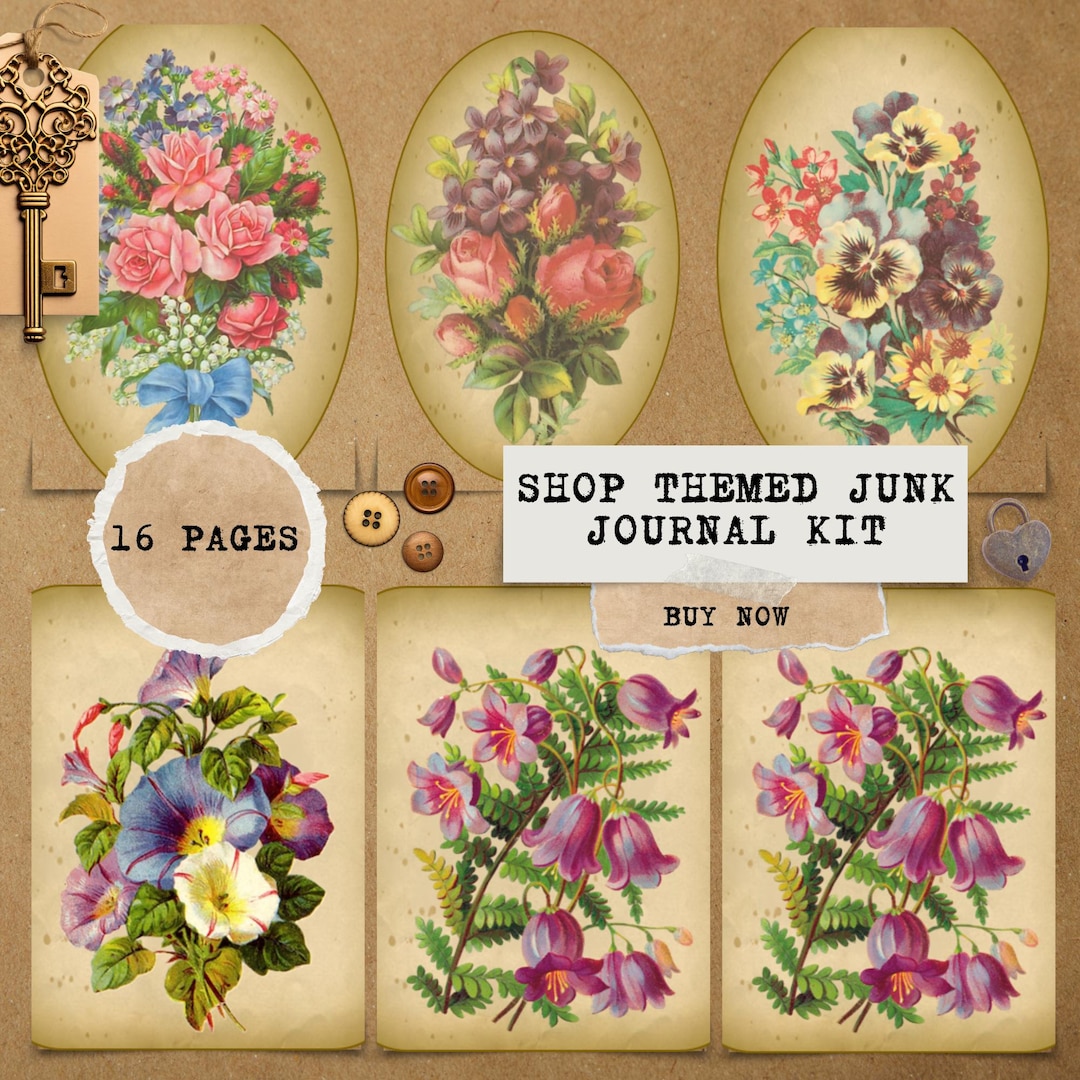 Vintage Ephemera Junk Journal Kit: Printable Scrapbook Paper (digital ...