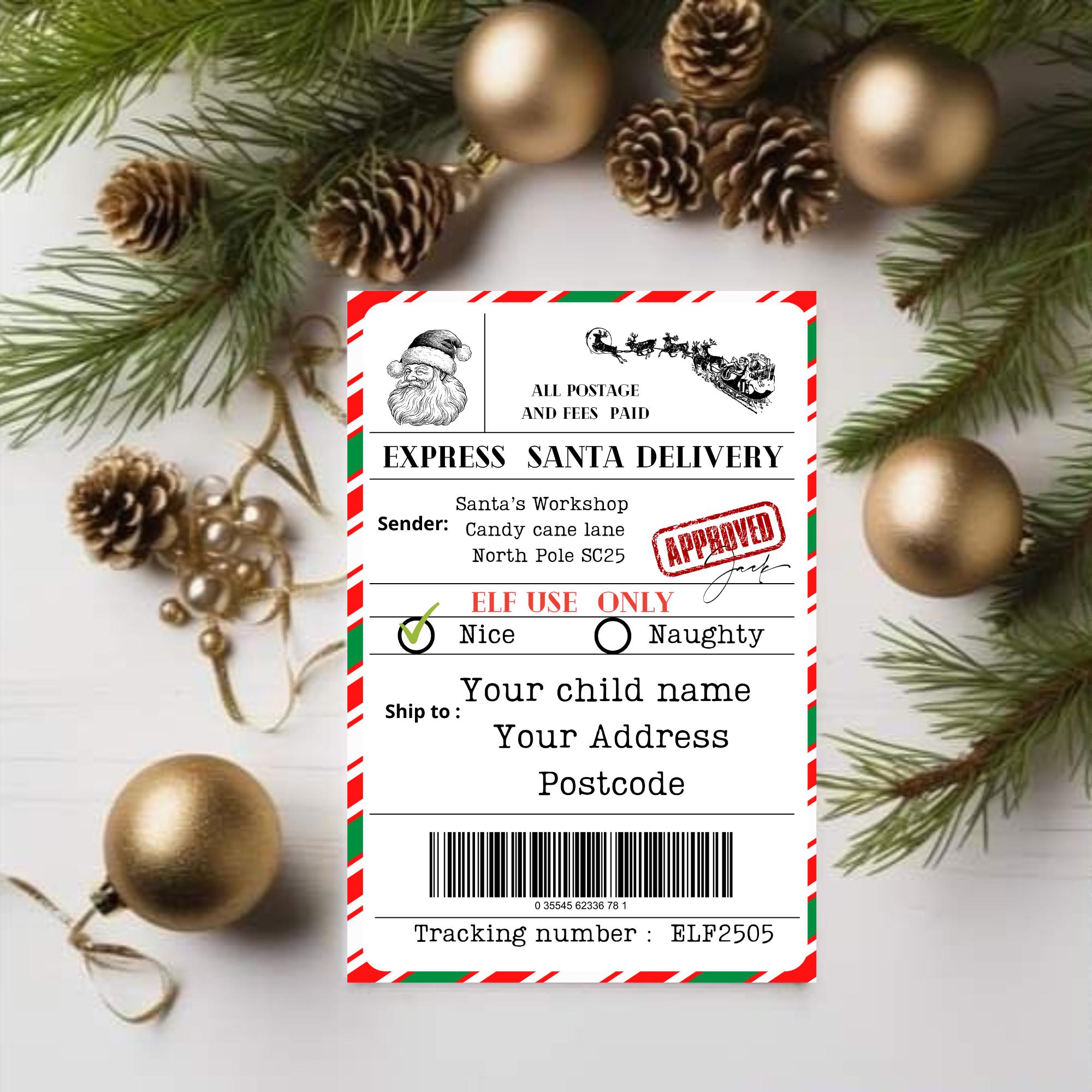 Express Delivery Label Sticker Editable Santa Express Delivery Label, Canva Template (digital Download ...