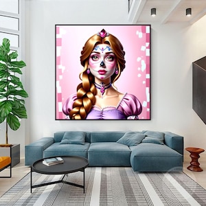 Rapunzel Inspired Sugar Skull Disney Inspired Photo Realism Wall Art Colorful Artwork Villain Disney Princess vector Fairytale Wall Art Gift