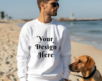 Dog Lover Beach Sweatshirt Mockup: Gildan 18000 Outdoor Mockup (Digital Download)
