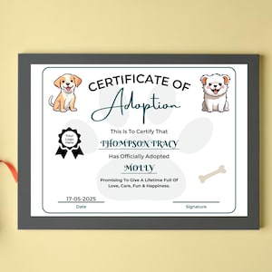 CatDogPet Adoptionsurkunde, Canva Vorlage, bearbeitbares Haustierzertifikat, Digitales Zertifikat, Welpen Adoptionsurkunde, Sofort Download