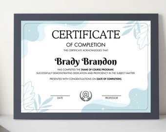 Plantilla editable de certificado de finalización: Premio imprimible de Canva