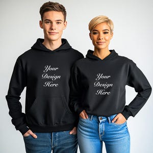 Dri Fit Couple Hoodie Mockup Long Sleeve With and Without Pocket Gift for Couple UV Protection Hoodie Performance Hoodie Mockup Family