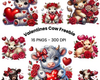 Highland Valentine Cow Clipart, Howdy Valentine PNG, Cute Cow Clip Art, Valentine's Clipart, Valentine's Day Design Digital Download