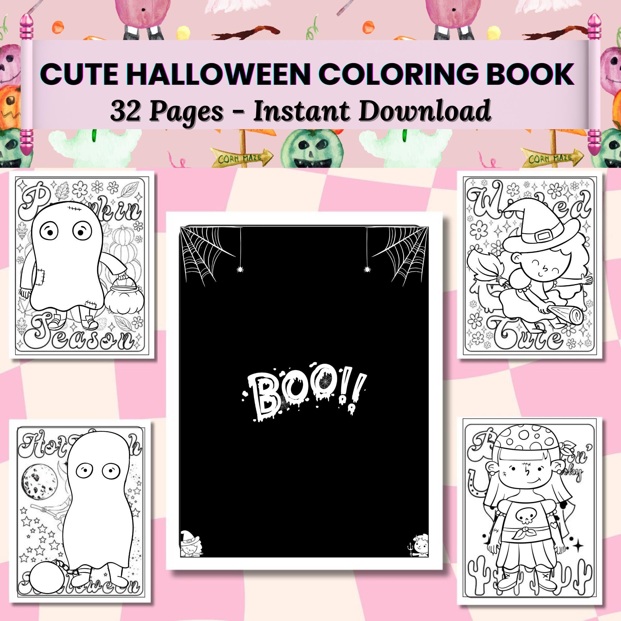 Cute Halloween Coloring Book for Kids, Spooky Activity (PDF Printables ...