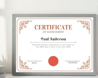 Editable Certificate of Achievement Template: Canva Award Design (Digital Download)