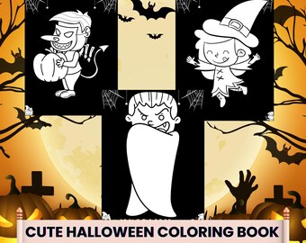 Cute Halloween Coloring Book for Kids, Spooky Activity (PDF Printables)