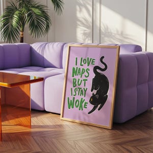Funny Woke Printable | Stay Woke Print Download | Antifa Cat Illustration | Activist Poster | RLS Wall Art | Protest Banner | Colourful Art