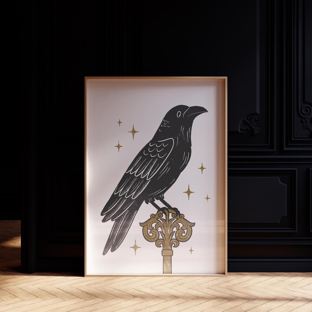 Alt Crow Design Crow Illustration Print - Instant Download - Alt Goth Decor - Raven ...