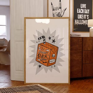 Spooky Bitch Juice Carton Print - Instant Download - Cute Spooky Poster - Witchy Art Print - Alt Girl Printable - Orange Goth Home Decor