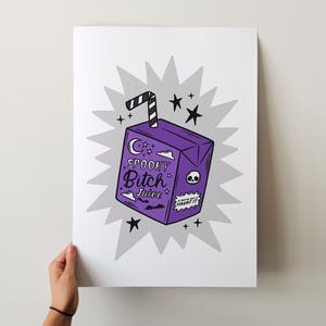 Spooky Bitch Juice Carton Print - Instant Download - Cute Spooky Poster - Witchy Art Print - Alt Girl Printable - Purple Goth Home Decor