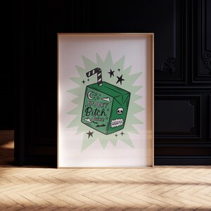 Spooky Bitch Juice Carton Print - Instant Download - Cute Spooky Poster - Witchy Art Print - Alt Girl Printable - Green Goth Home Decor