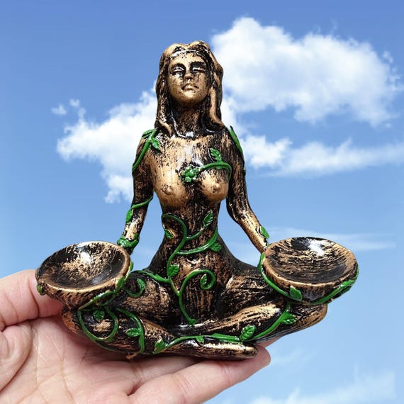 Rose Gold Goddess Gaia Statue: Mother Earth Resin Sculpture
