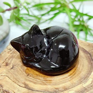 2‘’ Natural Obsidian Sleeping Cat,Quartz Crystal Cat,Hand-carved Gem Cat,Crystal Animal,Reiki Healing,Home Decor,Crystal Energy Gifts 1PC