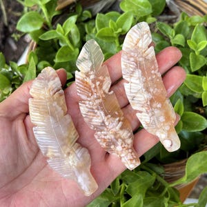 Natural Flower Agate Feather,Quartz Crystal Feather,Quartz Feather Carved,Reiki Healing,Mineral Specimen,Home Decoration,Crystal Gifts 1PC