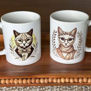 Cat Mug Set of Two – Cute Cat Coffee Cups for Couple, Gift for Cat Owners, Ceramic Cat Mug, Indie Aesthetic Cat Mugs