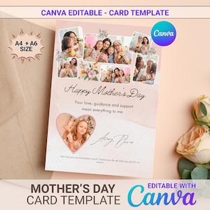 Plantilla imprimible de tarjeta del Día de la Madre / Tarjeta floral editable en Canva, imprimible para el Día de la Madre, regalo para el Día de la Madre