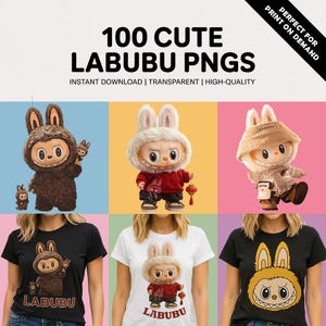 Labubu PNG Bundle: Kawaii Stickers & Clipart (Commercial Use, Digital Download