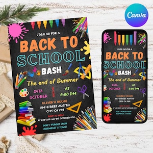 Back To School Bash Party Invitation, Party Invitation, End of Summer Party, Back To School, Editable School Event Invite, Canva Editable