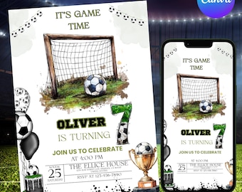 Faire-part d'anniversaire de football modifiable, invitation de football, invitation de football pour enfants, téléchargement immédiat, invitation au foot, modèle de toile bricolage