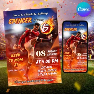 Ronaldo Birthday Invitation, CR7 Birthday, Ronaldo Birthday Invite, Soccer Birthday Invitation, Kids Birthday Invitation, Canva Editable
