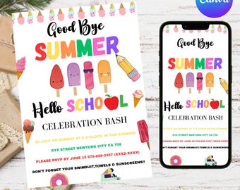 Back To School Bash Party Invitation, Party Invitation, End of Summer Party, Back To School, Editable School Event Invite, Canva Editable