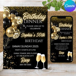 Birthday Dinner Invitation Template, Birthday Invitation, Digital Birthday Dinner Invite, Dinner Invitation, Party Invitation, Self Editable
