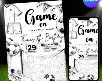 Soccer Birthday Invitation, Editable Soccer Party Invite, Sports Theme, Kids Football Birthday, Instant Download, Digital Template,DIY Canva
