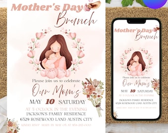 Mothers Day Brunch Invitation, Mothers Day Celebration, Canva Editable Digital Template, Mothers Day, Mothers Day Invite, Instant Printable