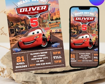 Invitación de cumpleaños de Cars, Invitación de cumpleaños, Invitación de Rayo McQueen, Invitación de cumpleaños infantil, Invitación digital, Editable en Canva
