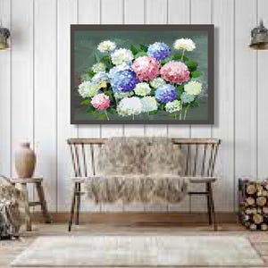 Pink and blue hydrangeas print, hydrangeas art print, floral art print, pink and white art print, great wedding gift for garden lovers
