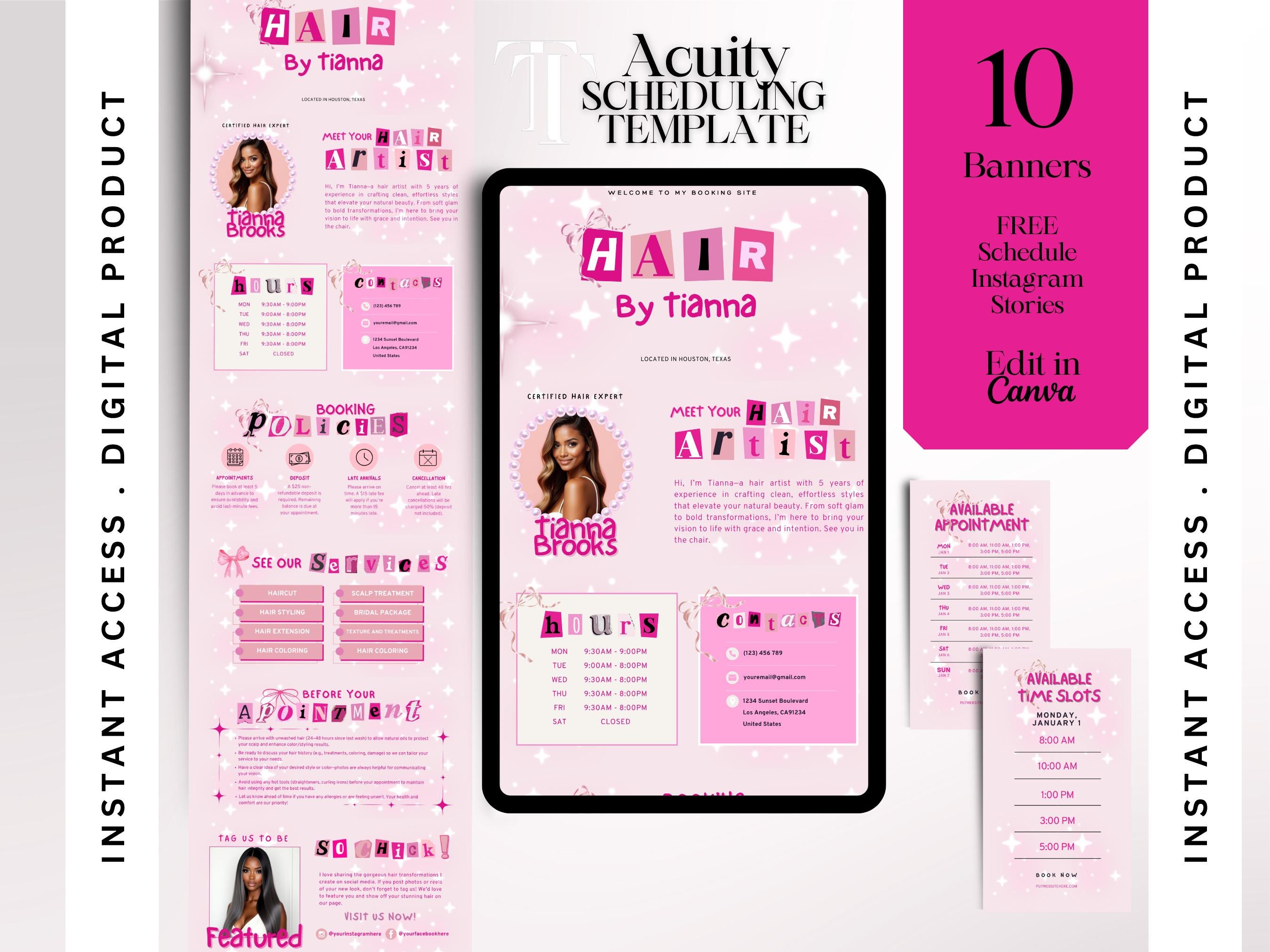 Pink Acuity Template Y2k Acuity Scheduling Template Hair Website Acuity Booking Stylist Acuity DIY Banner Acuity Hair Site Canva Template