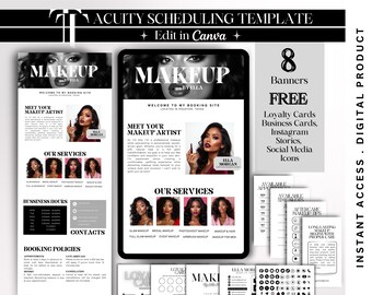 Make-up Acuity-planningssjabloon Make-upartiest boeking websitebanner bewerkbare MUA-planningssite make-upartiestsjabloon Canva DIY-banner