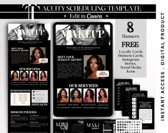 Minimalistische scherpteplanningssjabloon Make-upboeking websitebanner bewerkbare MUA-planningssite make-upartiestsjabloon Canva DIY-banner