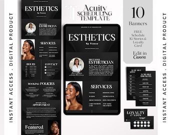 Modelo de banner para site de esteticista, modelo de acuidade negra, sites de agendamento, banners Canva, página de reserva, modelo de esteticista, postagem no Instagram