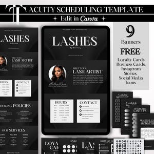 Minimalist Acuity Website Template Lash Tech Scheduling Template Lash Salon Booking Aesthetic Acuity DIY Banner Canva Template Acuity Black