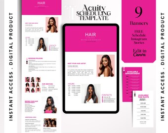 Minimalist Acuity Scheduling Template Hair Stylist Acuity Website Canva Template Hair Acuity Booking Website DIY Banner Template Pink Acuity