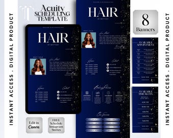 Black Acuity Scheduling Template Hair Stylist Template DIY Acuity Schedule Template Hair Business Acuity Booking Page Website Canva Banner
