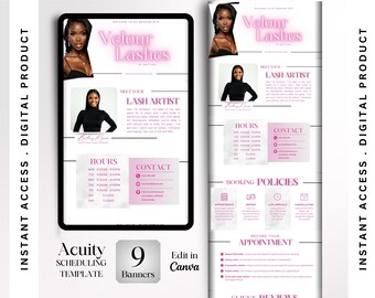 Minimalist Lash Acuity Website Template Black Acuity Pink Lash Tech Booking Template Aesthetic Salon Scheduling Canva Banner DIY Template