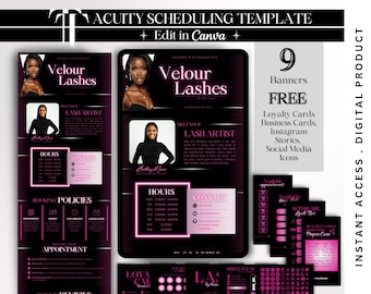 Plantilla de sitio web de reservas Lash Tech Acuity Plantilla de programación Lash Tech Acuity Plantilla de Canva Banner DIY Acuity Plantilla Acuity rosa Lash