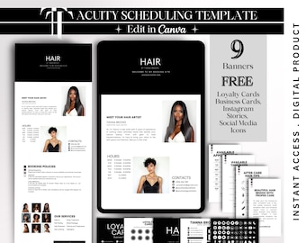 Minimalist Acuity Scheduling Template Hair Stylist Acuity Website Hair Acuity Canva Template Hair Booking Website DIY Banner Black Acuity