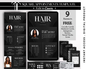 Hair Square-boekingssite voor afspraken Minimalistische websitebanner Website van de kapper Canva Square-boeking Sjabloon voor haarsite Hair Booking