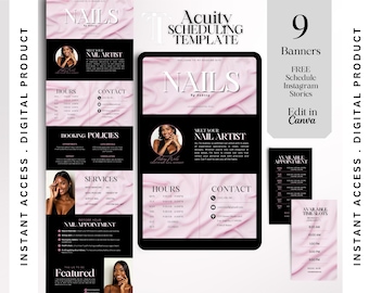 Black Acuity Scheduling Template Nail Tech Minimalist Nail Booking Site Nail Tech Website Acuity Scheduling Site Nail Tech Canva Template