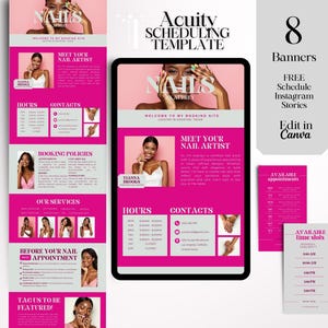 Pink Acuity Scheduling Template Nail Tech Minimalist Nail Booking Site Nail Tech Website Acuity Scheduling Site Nail Tech Canva Template